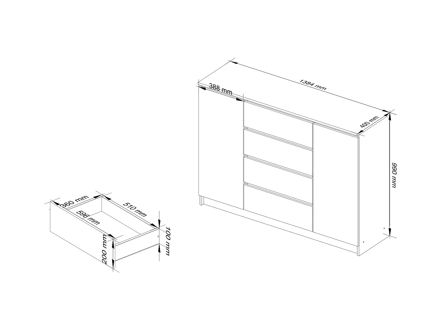 Kommode AKORD K140 Wenge 138 cm 2 Türen 4 Schubladen 4 Ebenen B138 x H99 x T40 cm