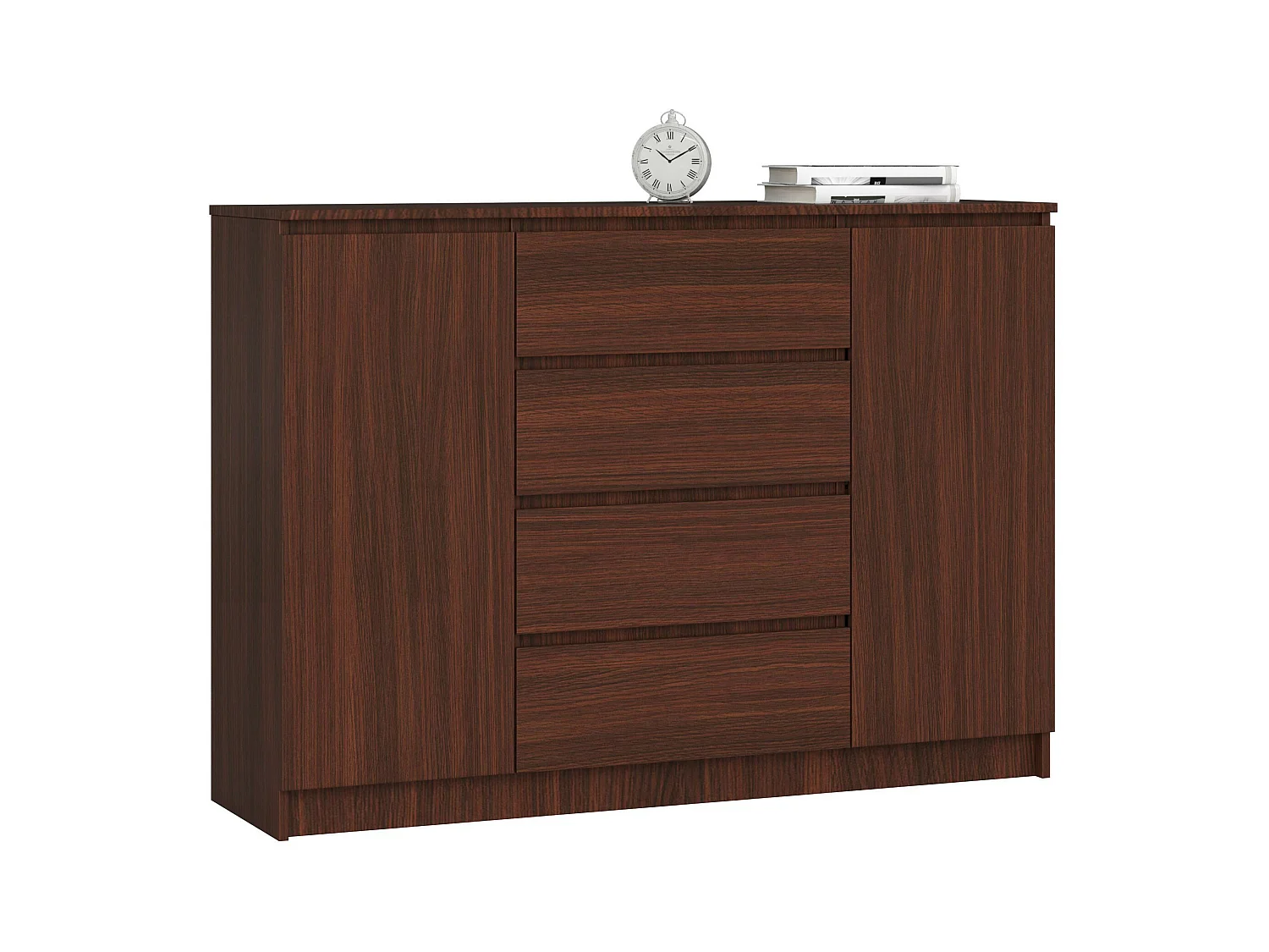 Cómoda AKORD K140 Wenge 138 cm 2 puertas 4 cajones frente en color Wenge 4 estantes 138x40x99 cm