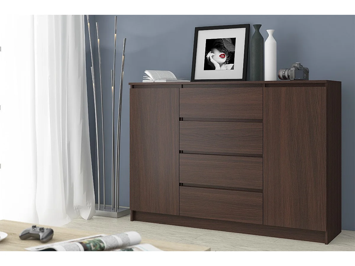 Komoda AKORD K140 Wenge 138 cm 2 drzwi 4 szuflady kolor Wenge mat 4 półki 138x40x99 cm