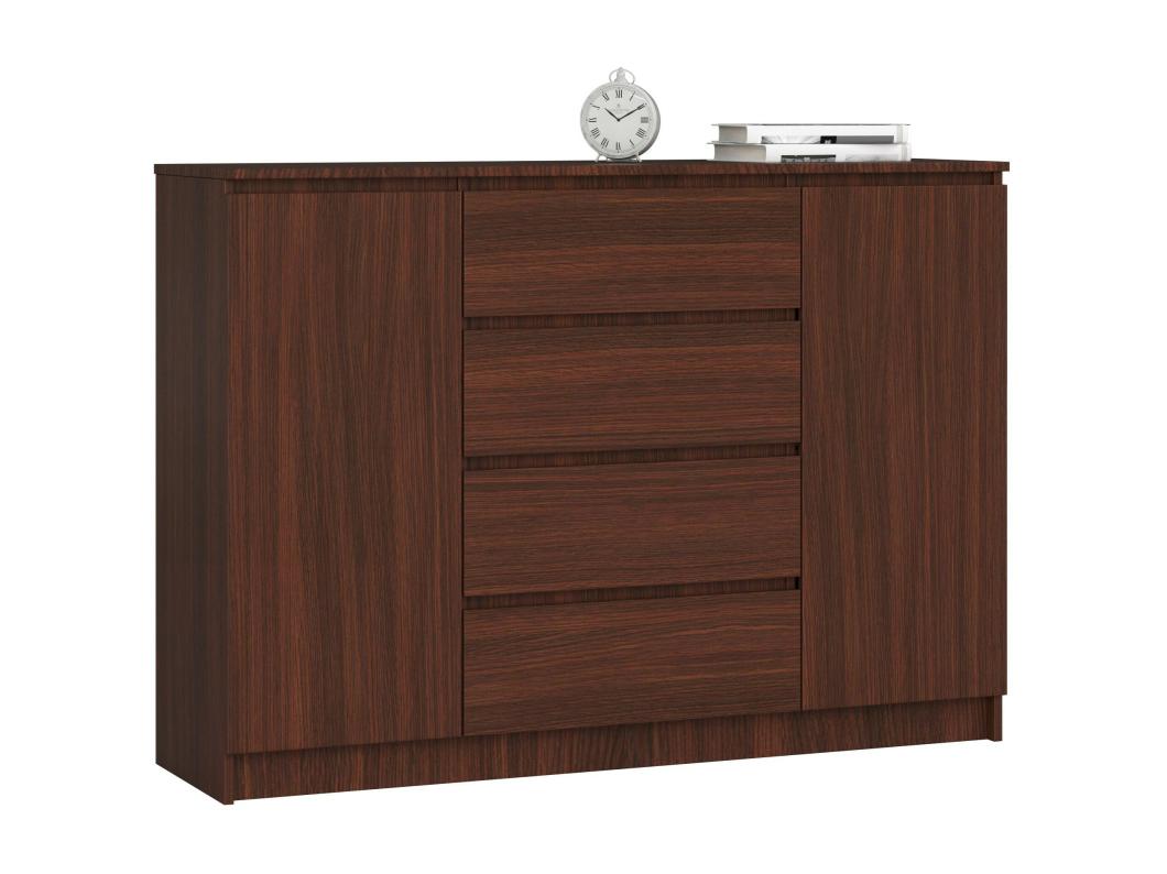 Cómoda AKORD K140 Wenge 138 cm 2 puertas 4 cajones frente en color Wenge 4 estantes 138x40x99 cm