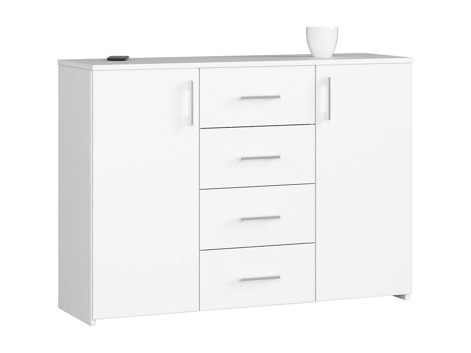 Kommode AKORD K45 Weiß 110 cm 2 Türen 4 Schubladen 4 Ebenen B110 x H80 x T35 cm