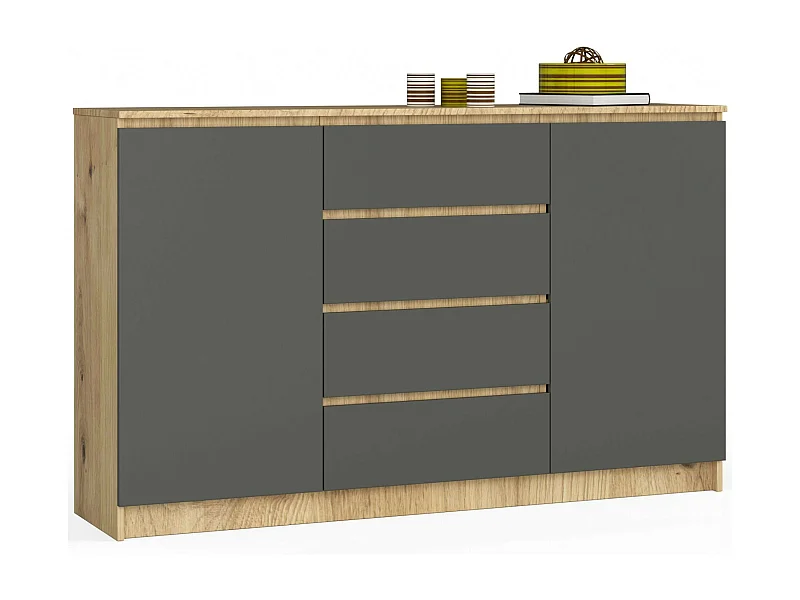 Ladekast K160 met 4 Lades en 2 Deuren / AKORD Furniture Factory / Artisan Eik - Grafietgrijs / 160 x 99 x 40 cm