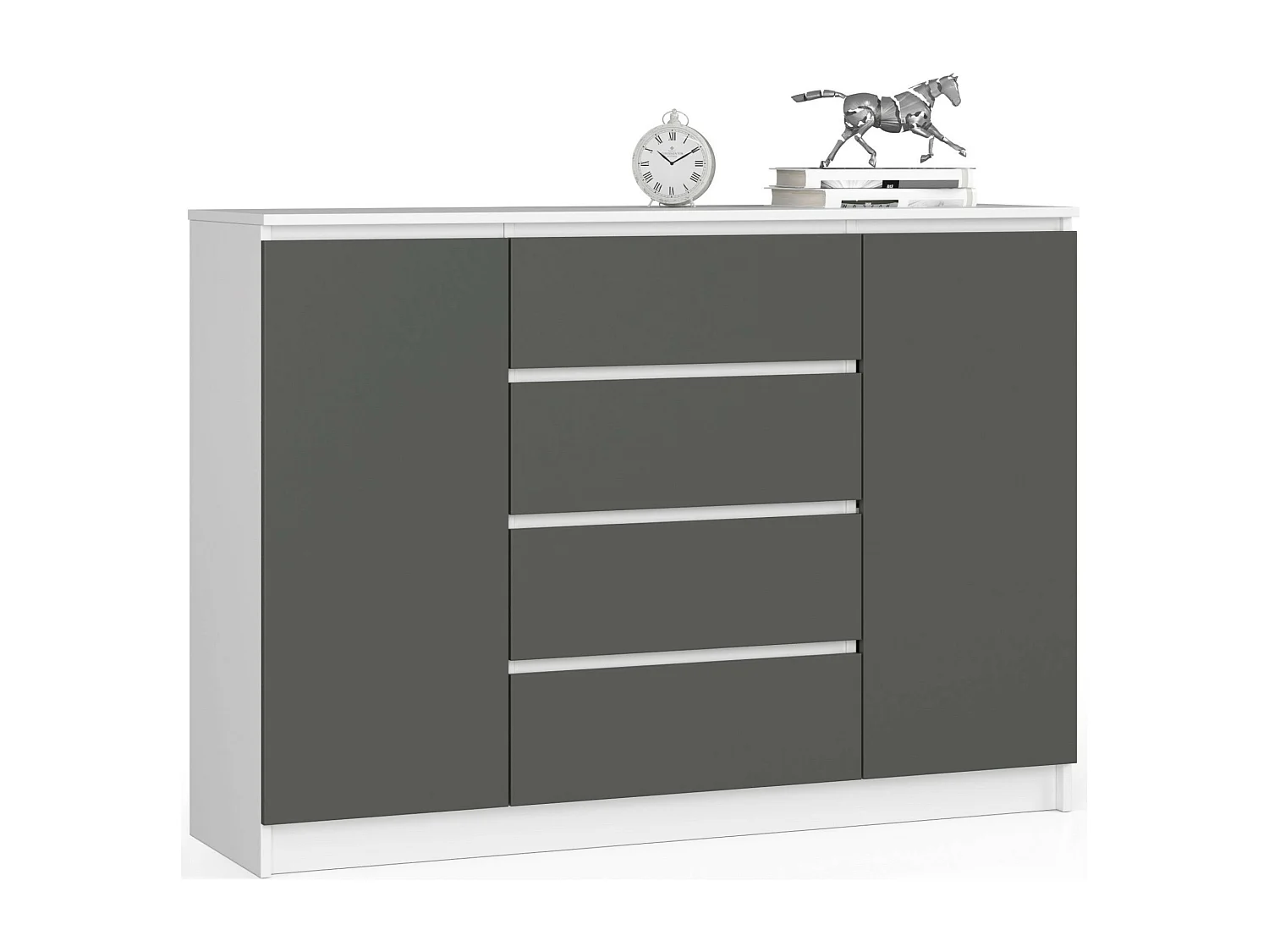 Cassettiera AKORD K140 Bianca 138 cm 2 ante 4 cassetti inserto frontale Grigio Grafite 138x40x99 cm