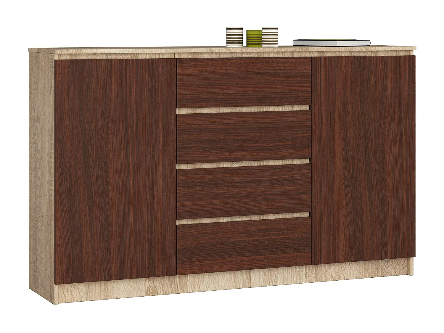 Komoda AKORD K160 Dąb Sonoma 160 cm 2 drzwi 4 szuflady kolor Wenge mat 4 półki 160x40x99 cm