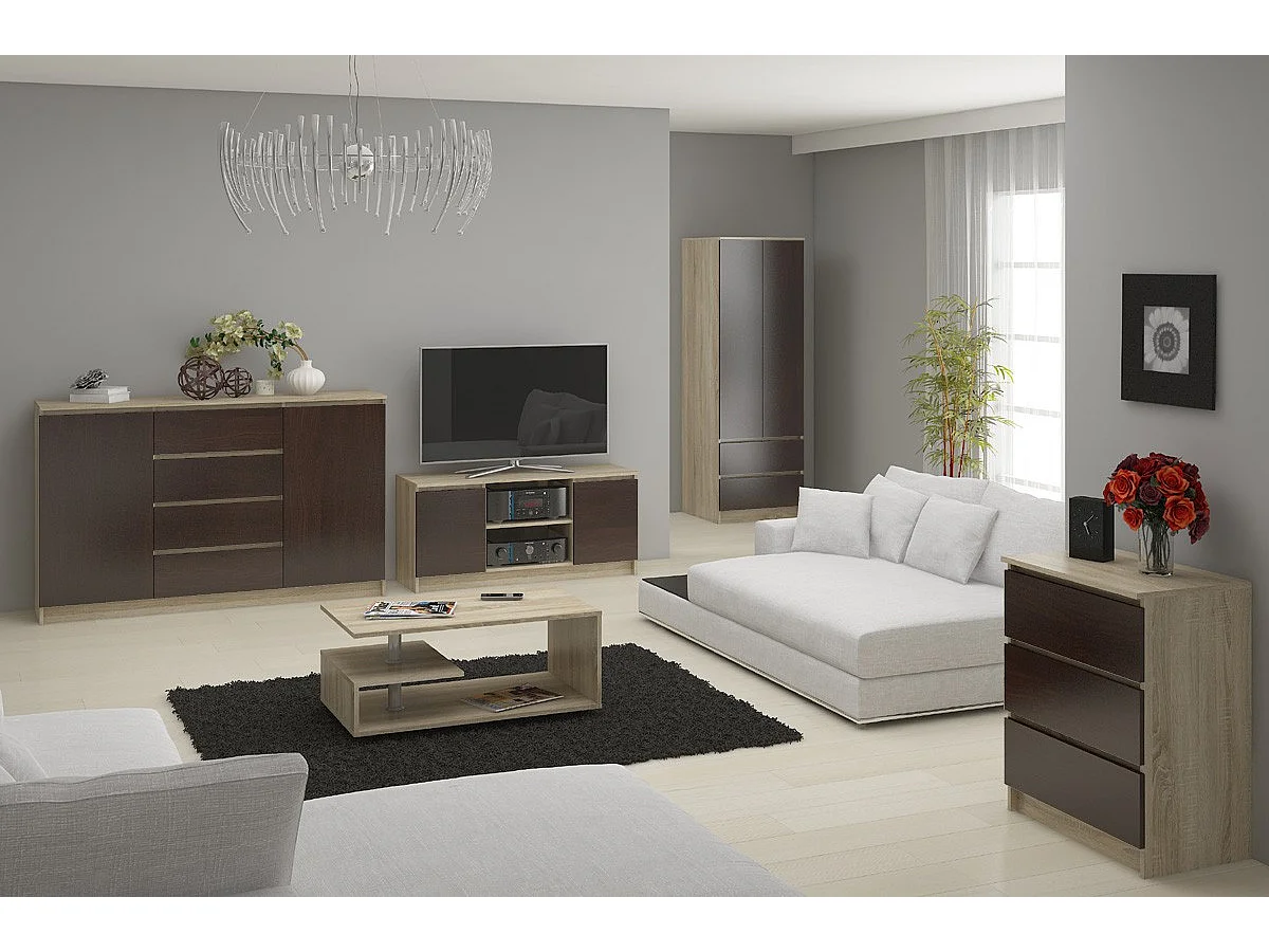 Komoda AKORD K160 Dąb Sonoma 160 cm 2 drzwi 4 szuflady kolor Wenge mat 4 półki 160x40x99 cm