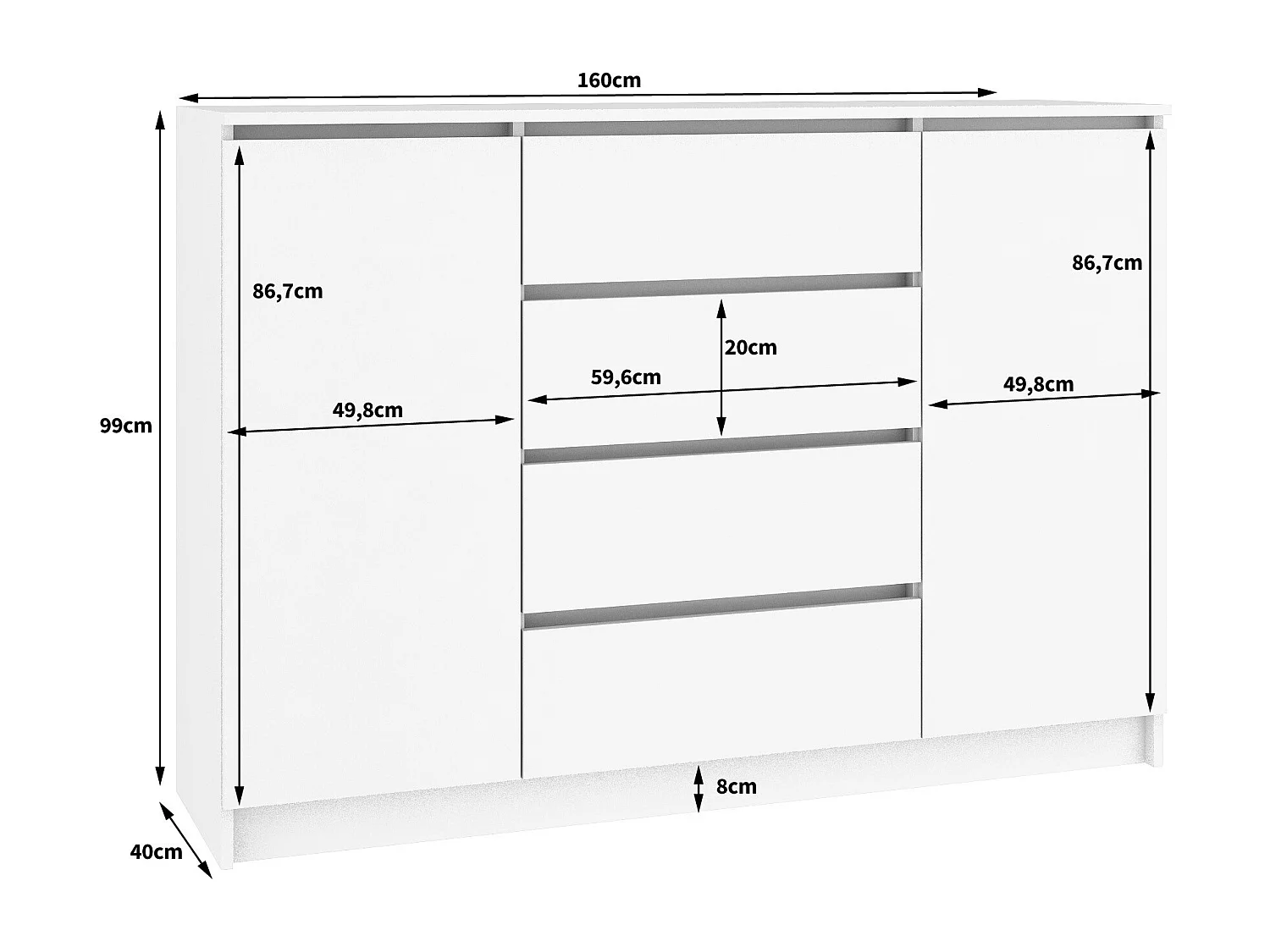 Komoda AKORD K160 Dąb Sonoma 160 cm 2 drzwi 4 szuflady kolor Wenge mat 4 półki 160x40x99 cm