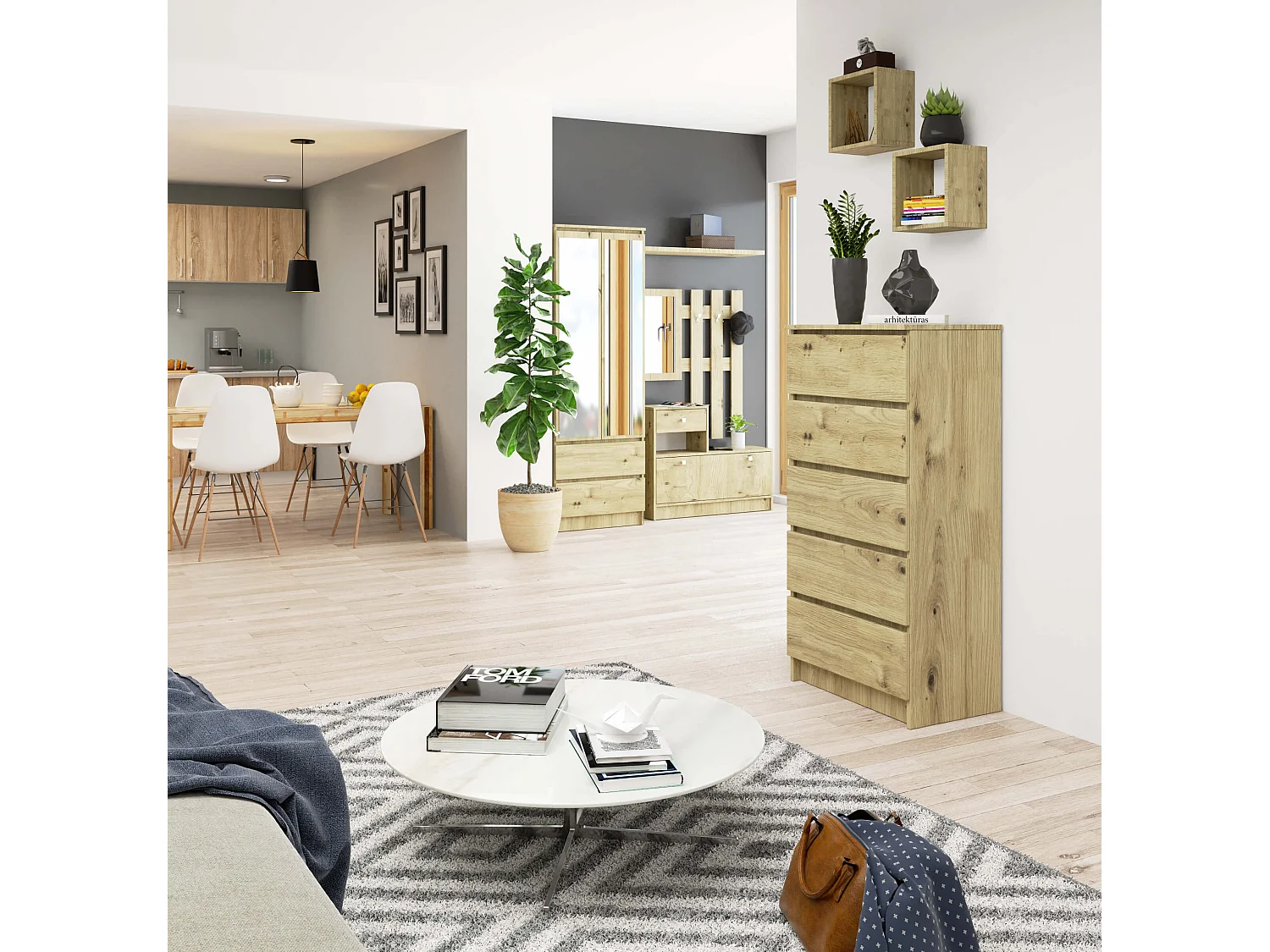 KOMMODE K60 DUBBEL ARTISAN MET 5 LADEN - HOUTLOOK MEUBELSTUK VOOR STIJLVOLLE INTERIEURS