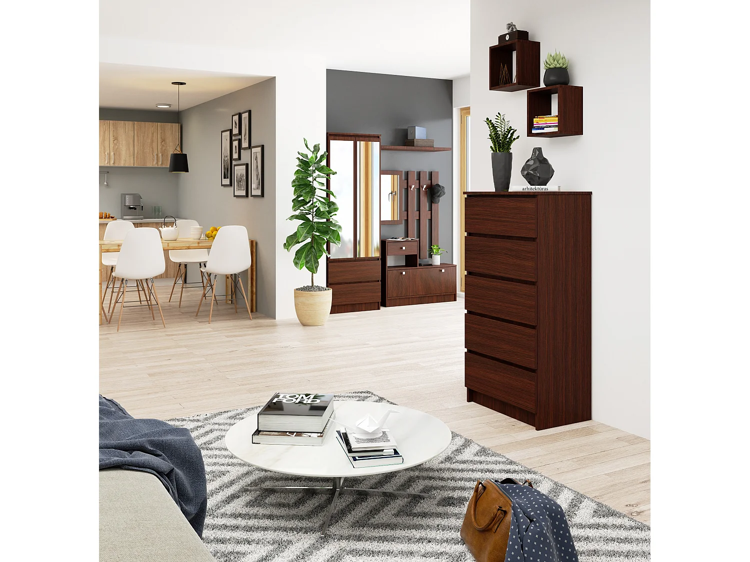 Commode AKORD K60 Wengé 60 cm 5 tiroirs façade Wengé 60x40x121 cm