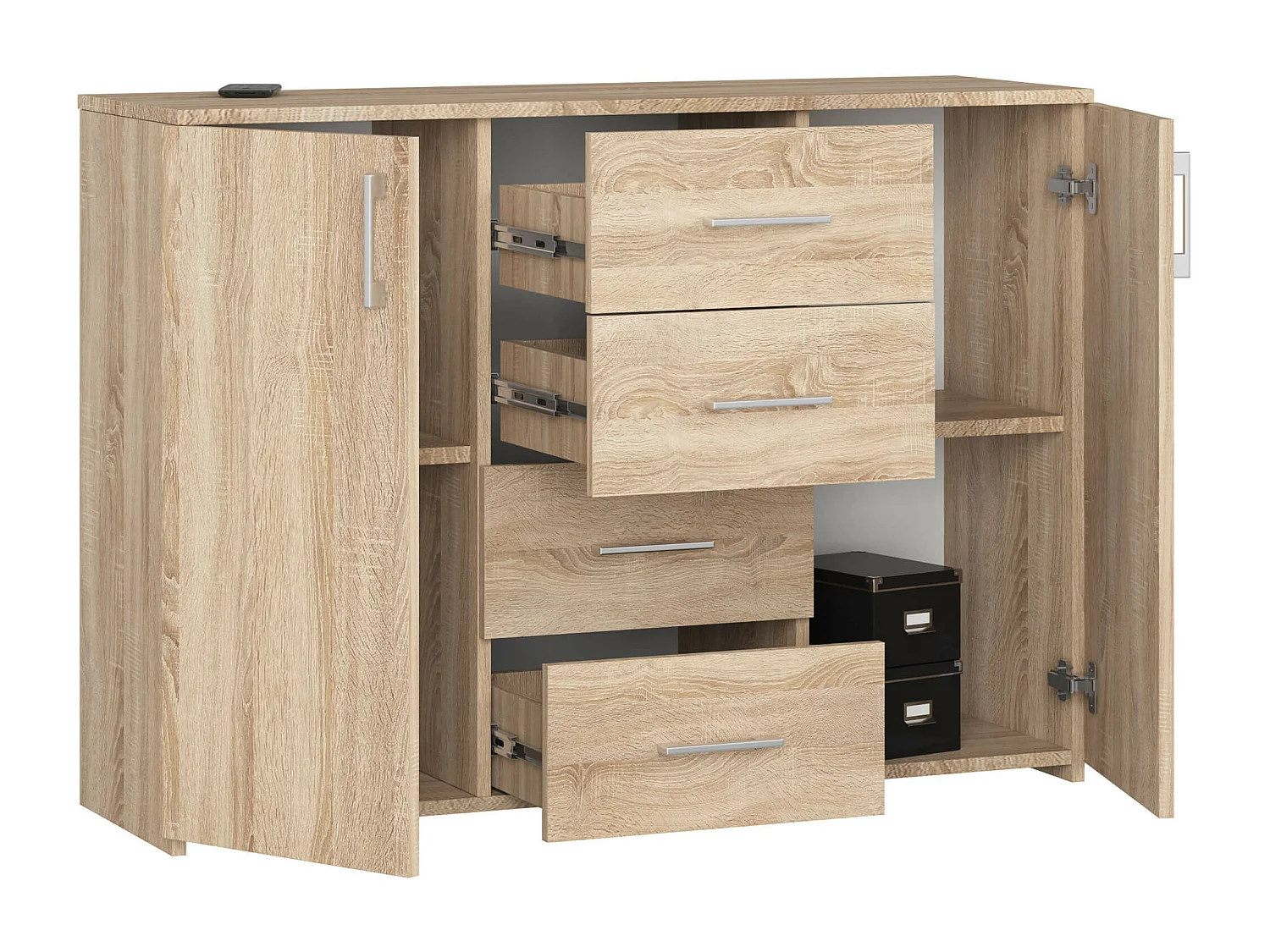 Kommode AKORD K45 Sonoma-Eiche 110 cm 2 Türen 4 Schubladen 4 Ebenen B110 x H80 x T35 cm