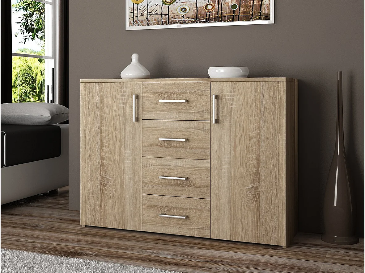 Ladekast K45 met 4 Lades en 2 Deuren / AKORD Furniture Factory / Sonoma Eik / 110 x 80 x 35 cm