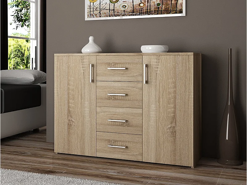 Ladekast K45 met 4 Lades en 2 Deuren / AKORD Furniture Factory / Sonoma Eik / 110 x 80 x 35 cm