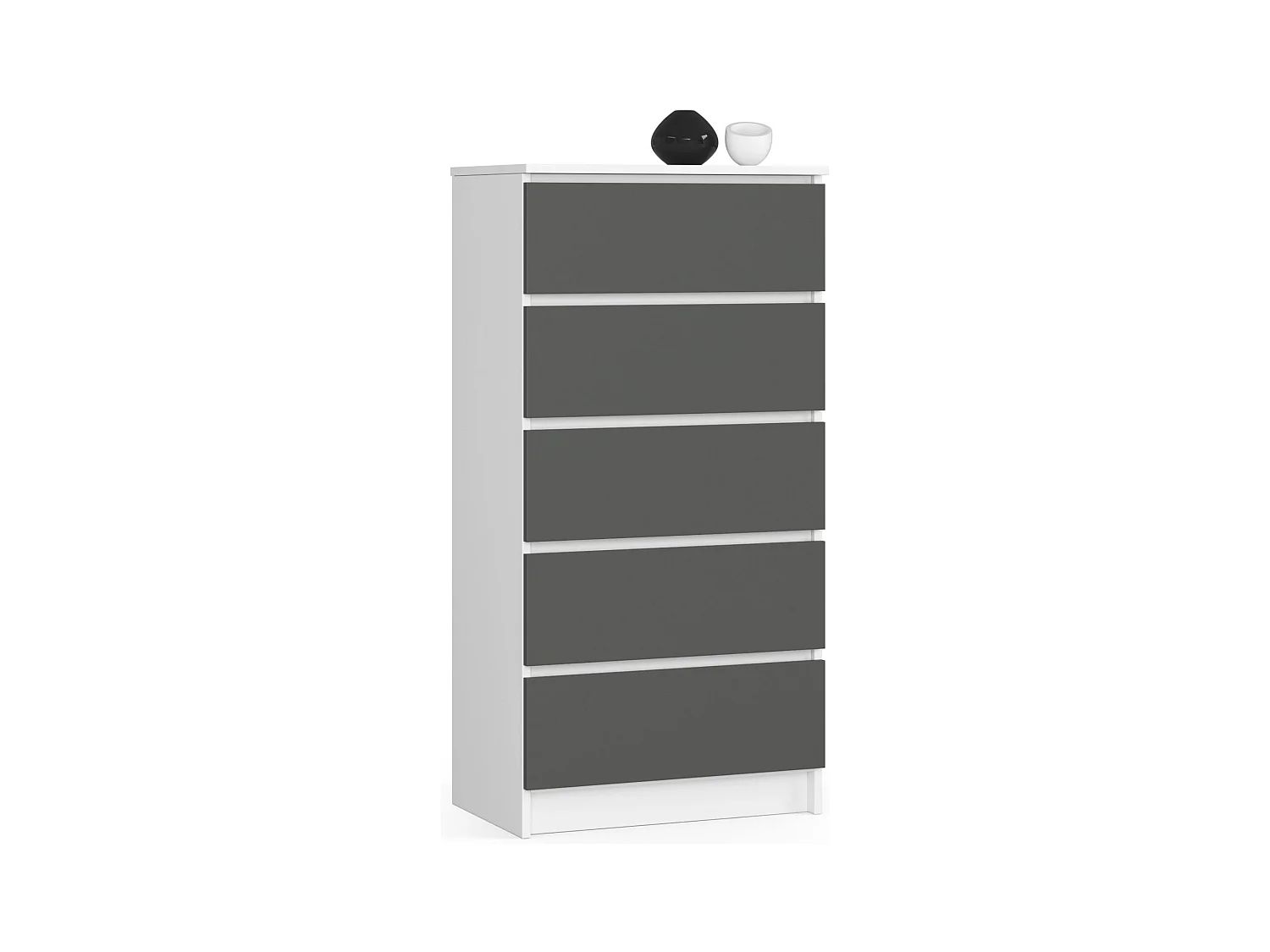Commode AKORD K60 Blanche 60 cm 5 tiroirs façade Gris Graphite 60x40x121 cm