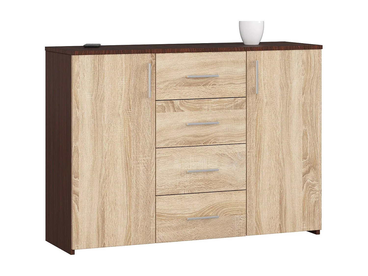 Cassettiera AKORD K45 Cassettiera Wengé 110 cm 2 ante 4 cassetti inserto frontale Sonoma Quercia 110x35x80 cm