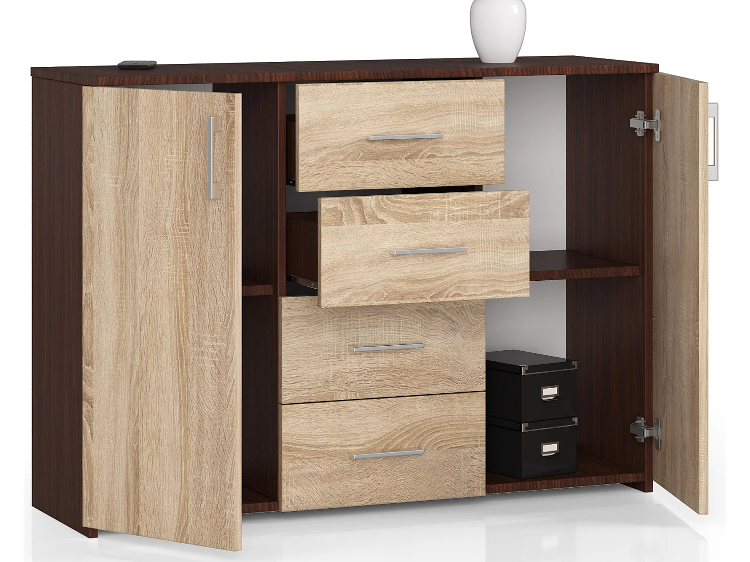 Ladekast K45 met 4 Lades en 2 Deuren / AKORD Furniture Factory / Venge - Sonoma Eik / 110 x 80 x 35 cm