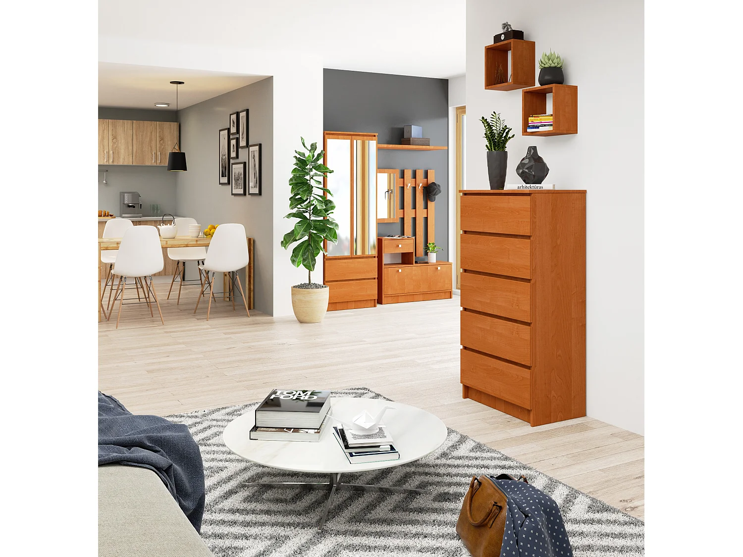 Commode AKORD K60 Aulne 60 cm 5 tiroirs façade Aulne 60x40x121 cm