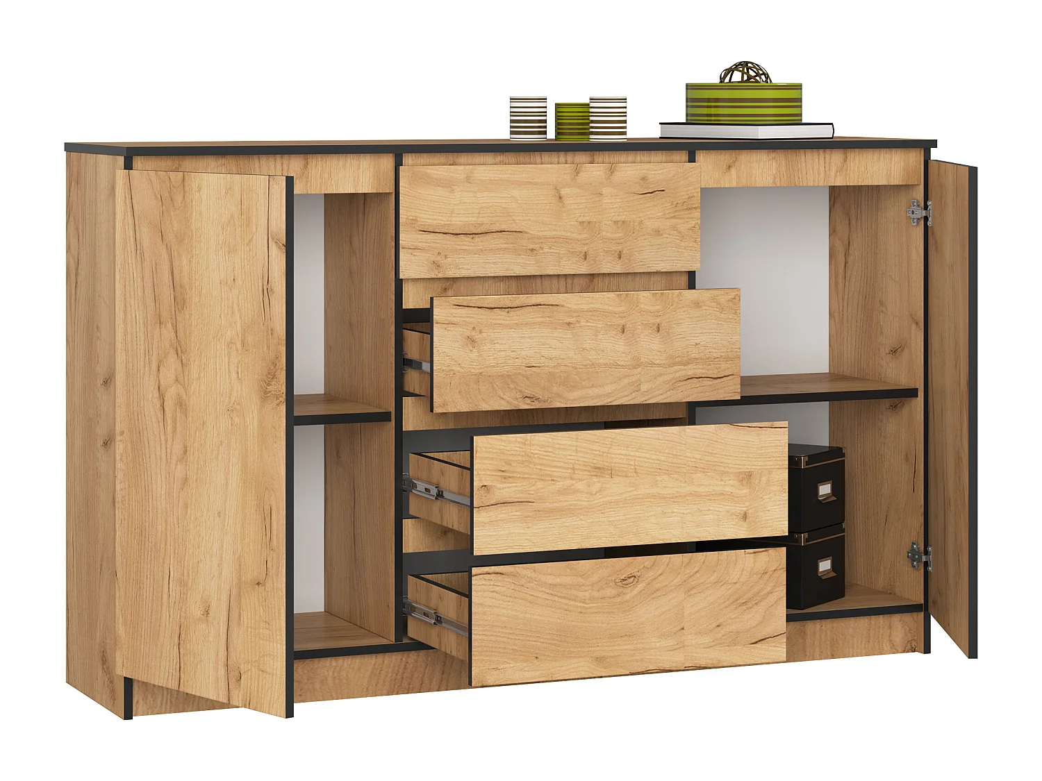 Kommode AKORD K160 Eiche Craft 160 cm 2 Türen 4 Schubladen 4 Ebenen B160 x H99 x T40 cm