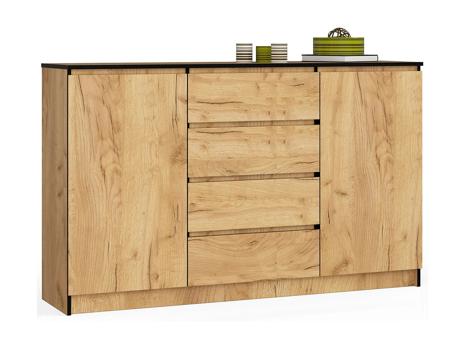 Grande Commode pour le salon AKORD K160 Chêne Craft 160 cm 2 portes 4 tiroirs façade Chêne Craft 4 étagères 160x40x99 cm