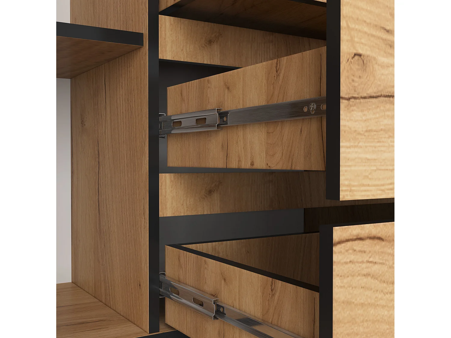 Grande Commode pour le salon AKORD K160 Chêne Craft 160 cm 2 portes 4 tiroirs façade Chêne Craft 4 étagères 160x40x99 cm