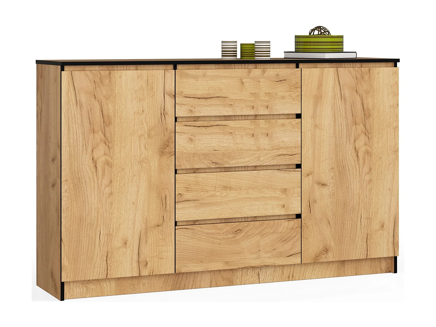 Grande Commode pour le salon AKORD K160 Chêne Craft 160 cm 2 portes 4 tiroirs façade Chêne Craft 4 étagères 160x40x99 cm