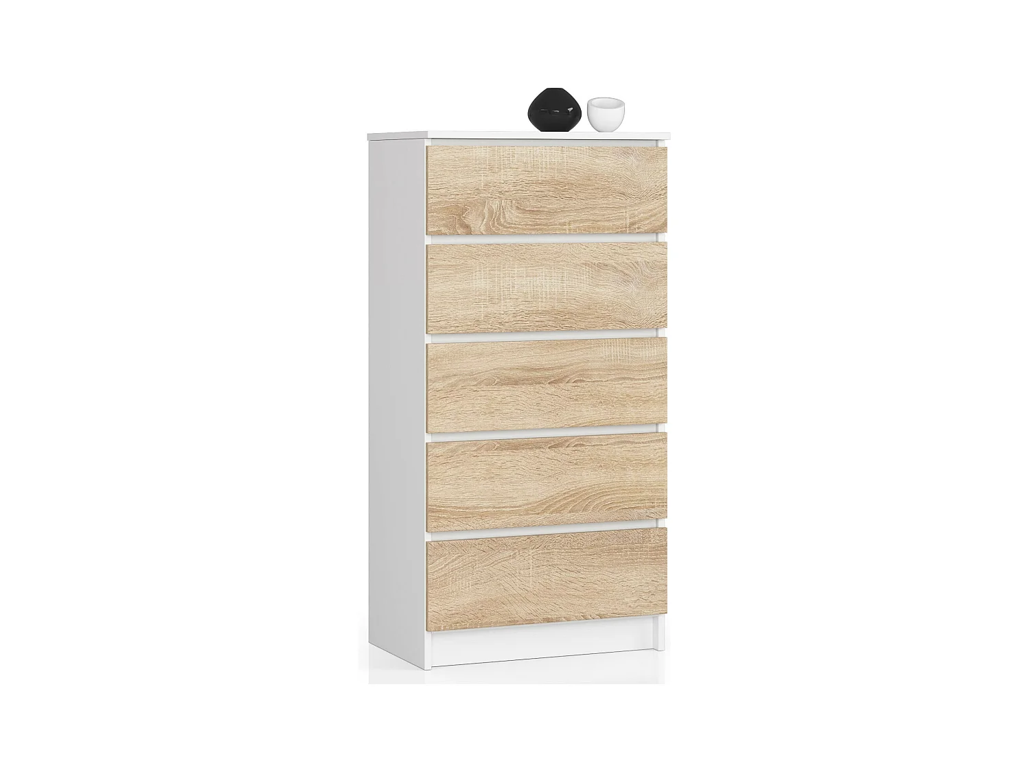 Commode AKORD K60 Blanche 60 cm 5 tiroirs façade Chêne Sonoma 60x40x121 cm