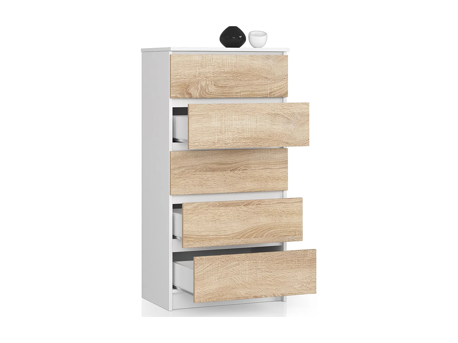 Ladekast K60 met 5 Lades / AKORD Furniture Factory / Wit – Sonoma Eik / 60 x 121 x 40 cm