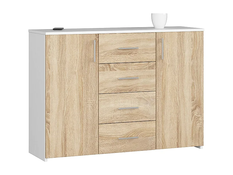 Ladekast K45 met 4 Lades en 2 Deuren / AKORD Furniture Factory / Wit – Sonoma Eik / 110 x 80 x 35 cm