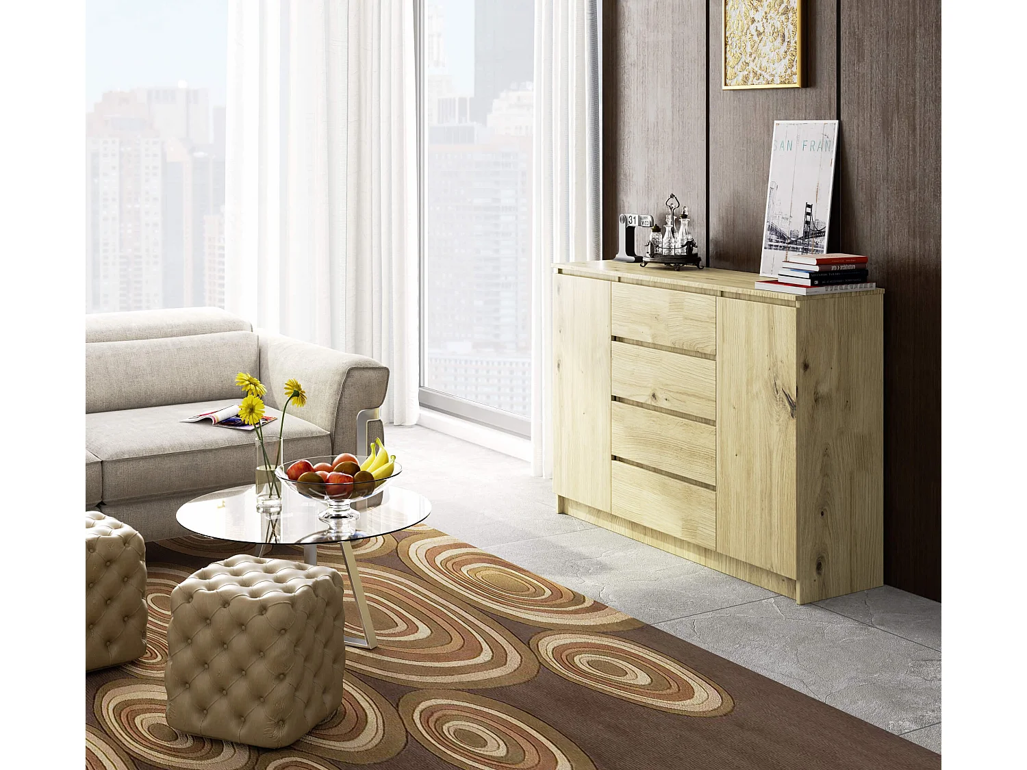 Ladekast K140 met 4 Lades en 2 Deuren / AKORD Furniture Factory / Artisan Eik / 138 x 99 x 40 cm