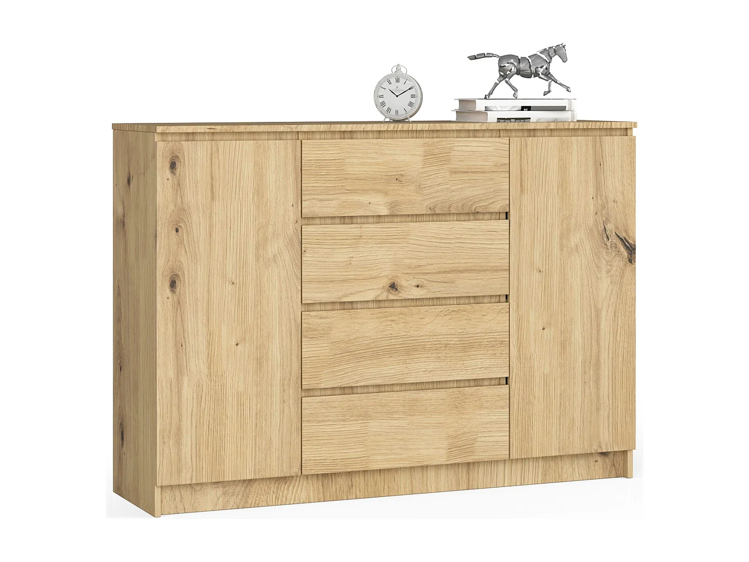 Commode AKORD K140 Chêne Artisan 138 cm 2 portes 4 tiroirs façade Chêne Artisan 4 étagères 138x40x99 cm