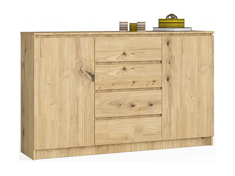 Cómoda AKORD K160 Roble Artisan 160 cm 2 puertas 4 cajones frente en color Roble Artisan 4 estantes 160x40x99 cm