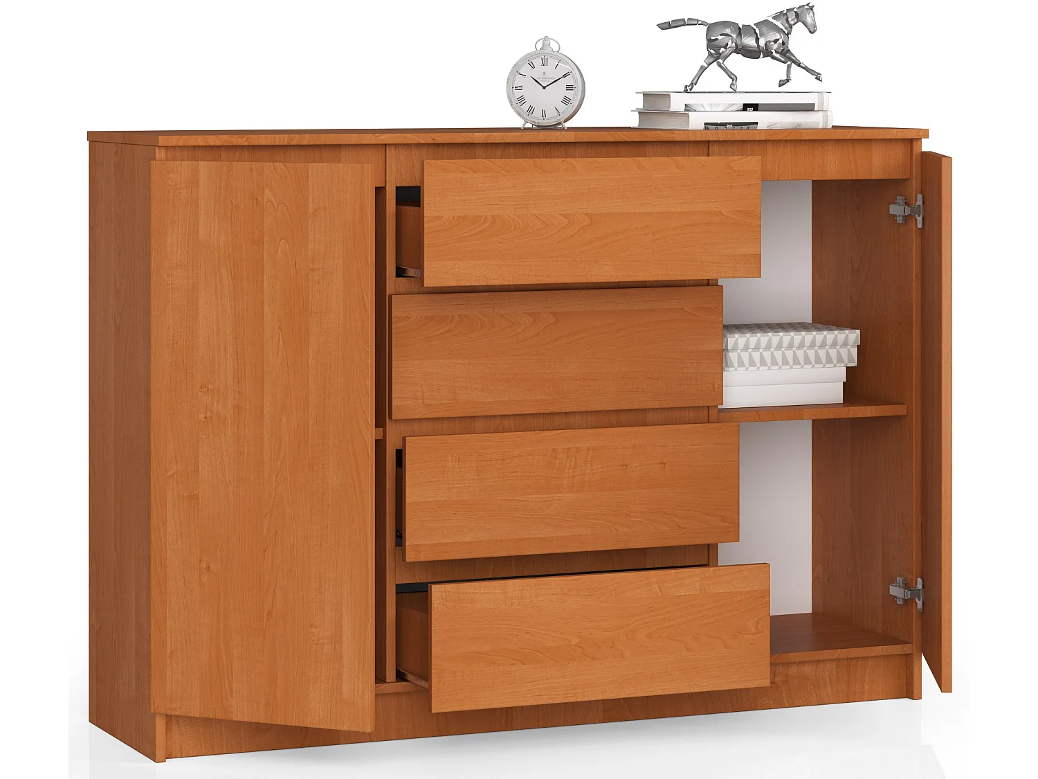 Olijfrijke Eikenhouten Dressoir K140 2D 4SZ - 2 Deuren, 4 Lades - Zelfmontage - 138cm Breed - Mat Afwerking