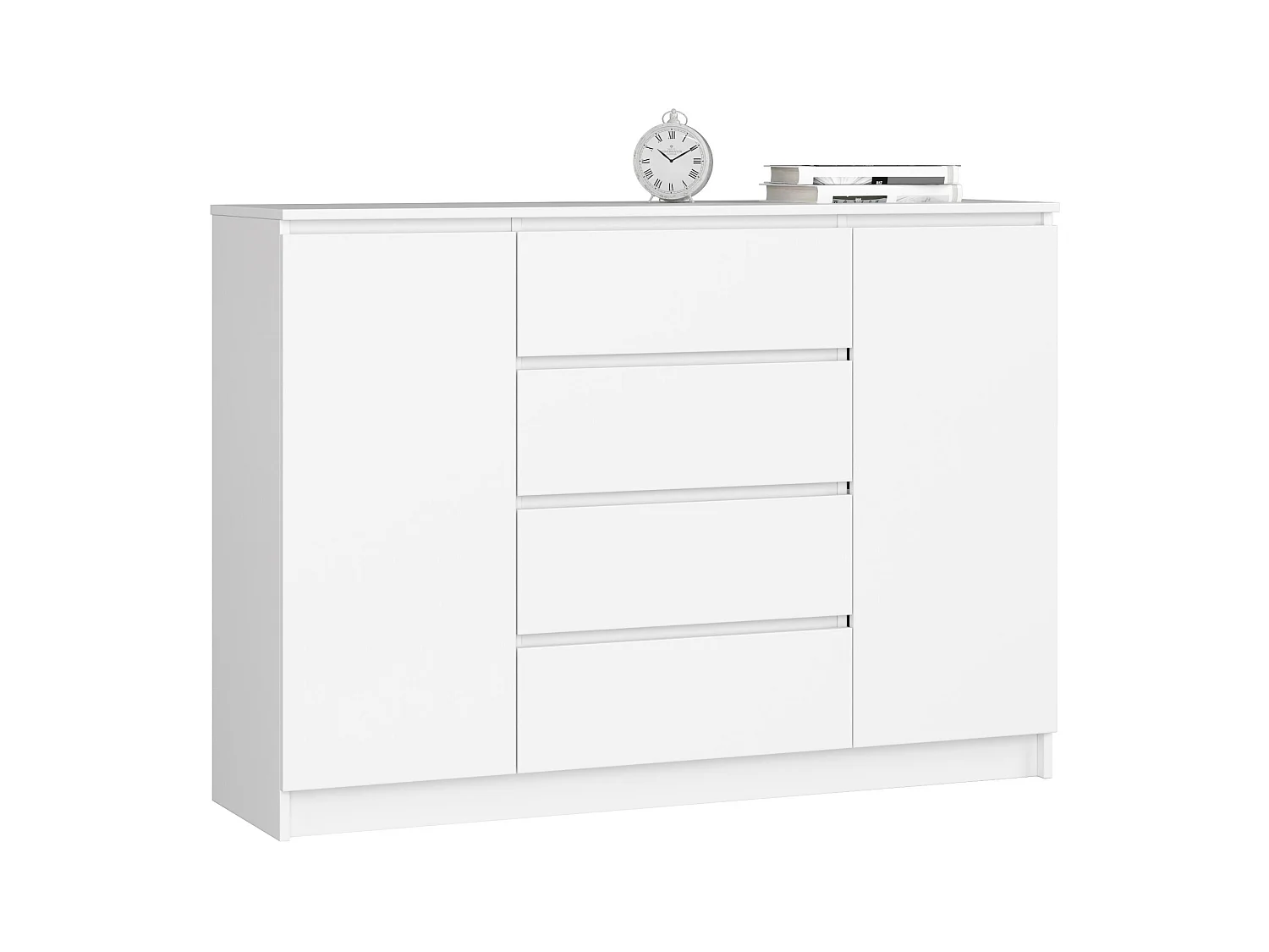 Kommode AKORD K140 Weiß 138 cm 2 Türen 4 Schubladen 4 Ebenen B138 x H99 x T40 cm