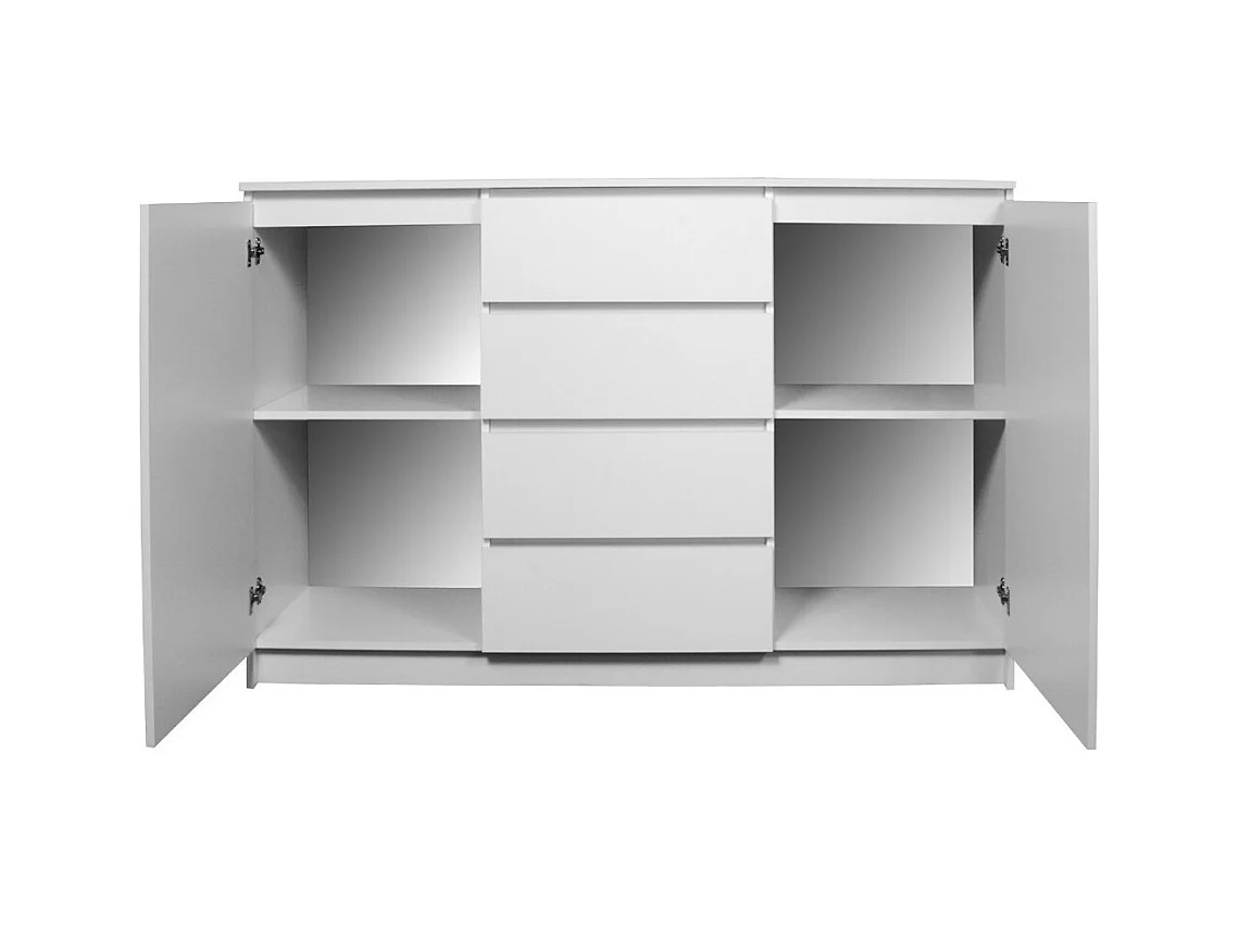 Kommode AKORD K140 Weiß 138 cm 2 Türen 4 Schubladen 4 Ebenen B138 x H99 x T40 cm