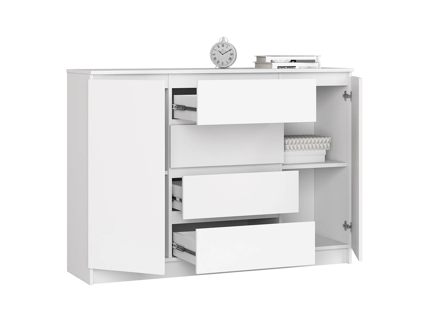 Witte Moderne Opbergkast K140 - 4 Lades en 2 Deuren - Mat Afwerking - 138x99x40 cm