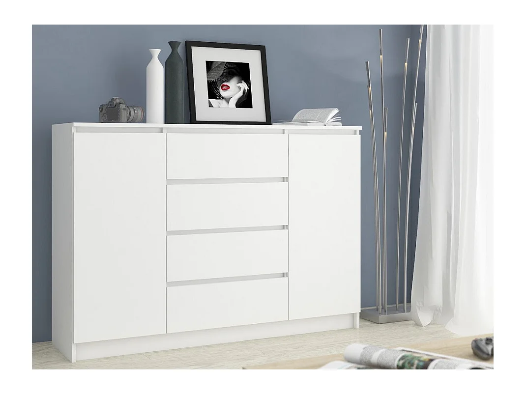 Witte Moderne Opbergkast K140 - 4 Lades en 2 Deuren - Mat Afwerking - 138x99x40 cm