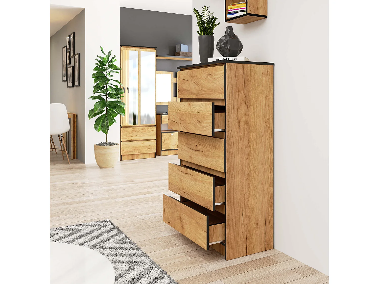 Kommode AKORD K60 Eiche Craft 60 cm 5 Schubladen B60 x H121 x T40 cm