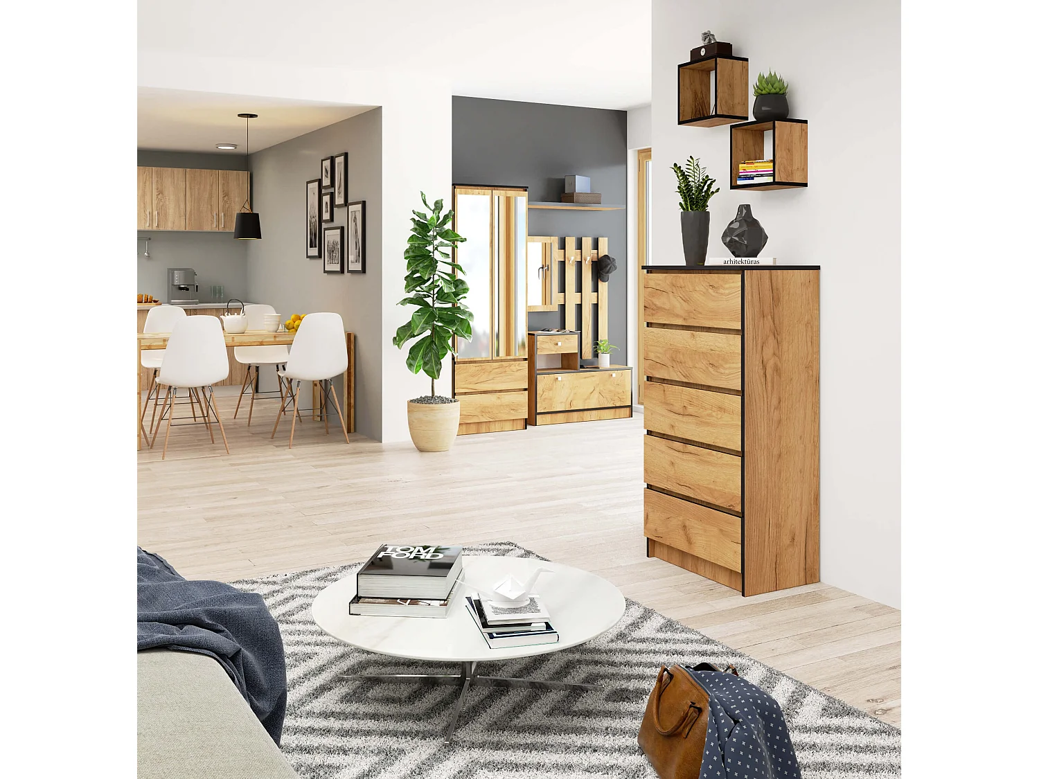 Kommode AKORD K60 Eiche Craft 60 cm 5 Schubladen B60 x H121 x T40 cm