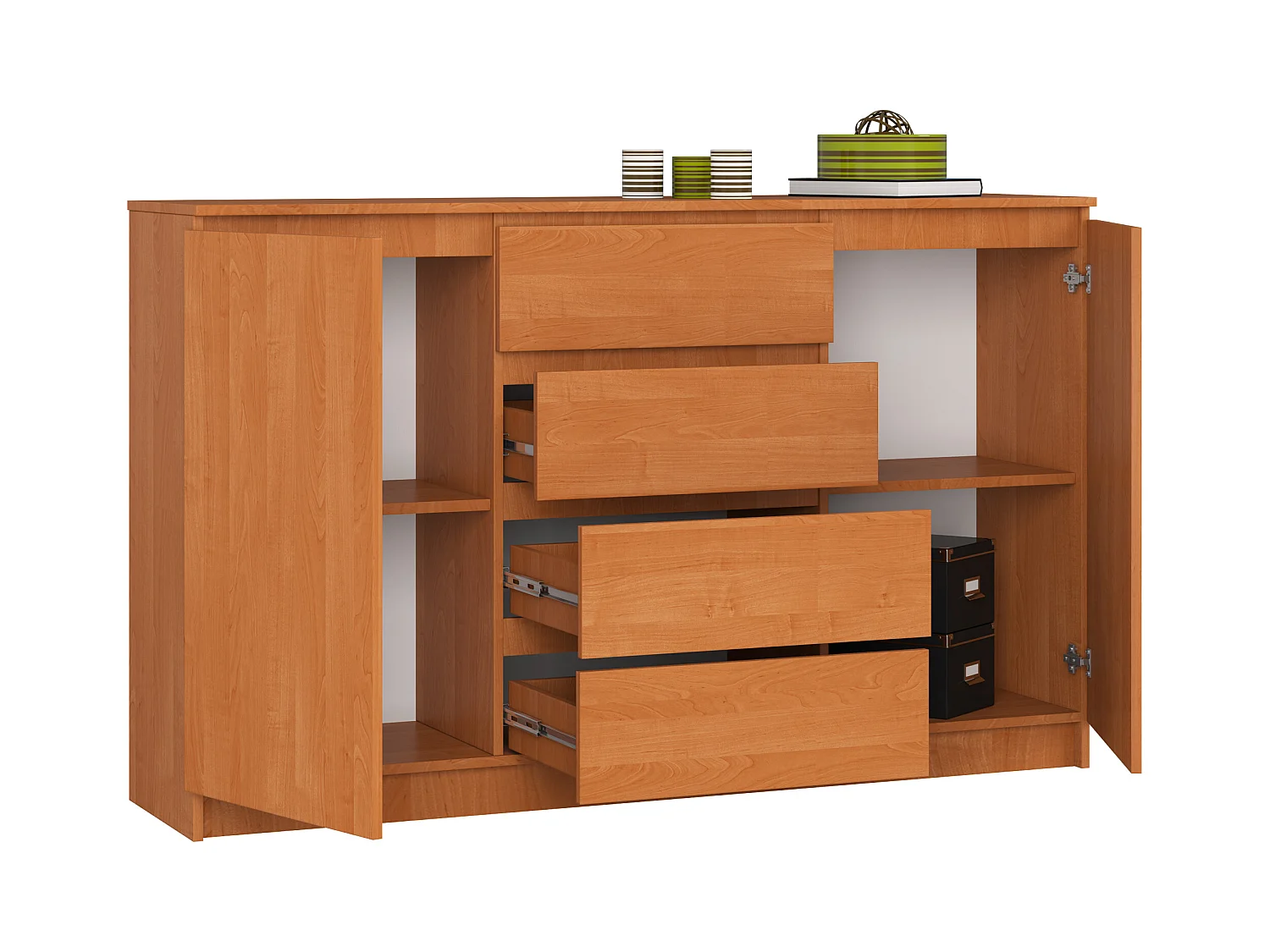 Kommode AKORD K160 Erle 160 cm 2 Türen 4 Schubladen 4 Ebenen B160 x H99 x T40 cm