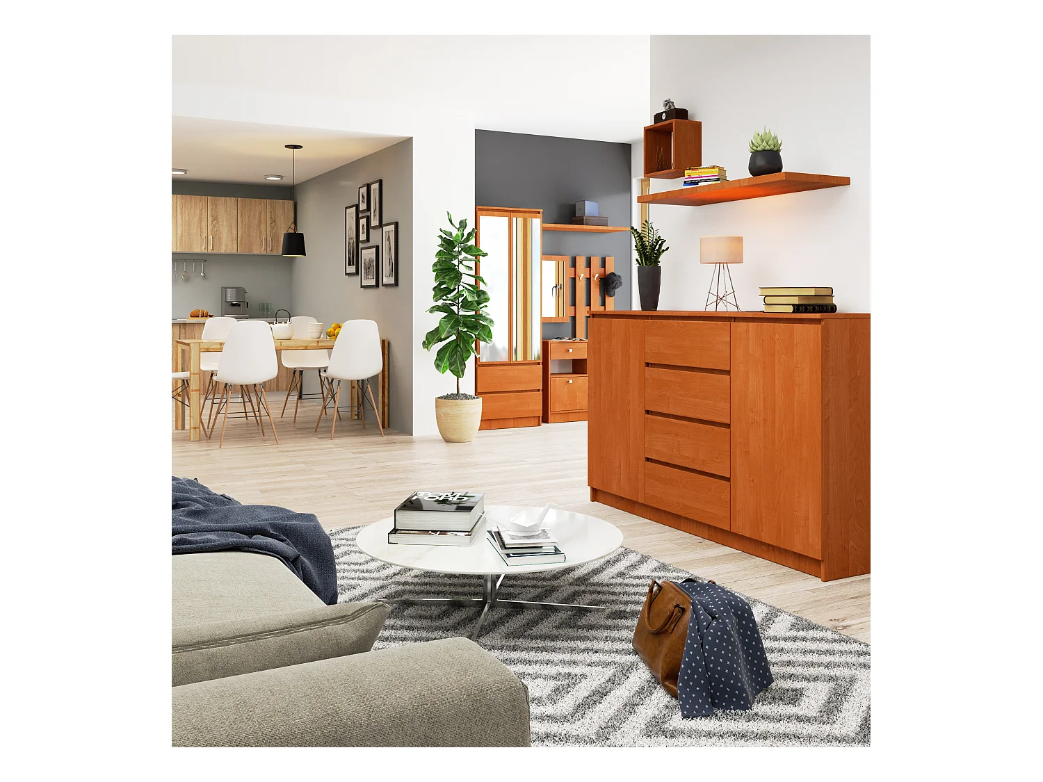 Kommode AKORD K160 Erle 160 cm 2 Türen 4 Schubladen 4 Ebenen B160 x H99 x T40 cm