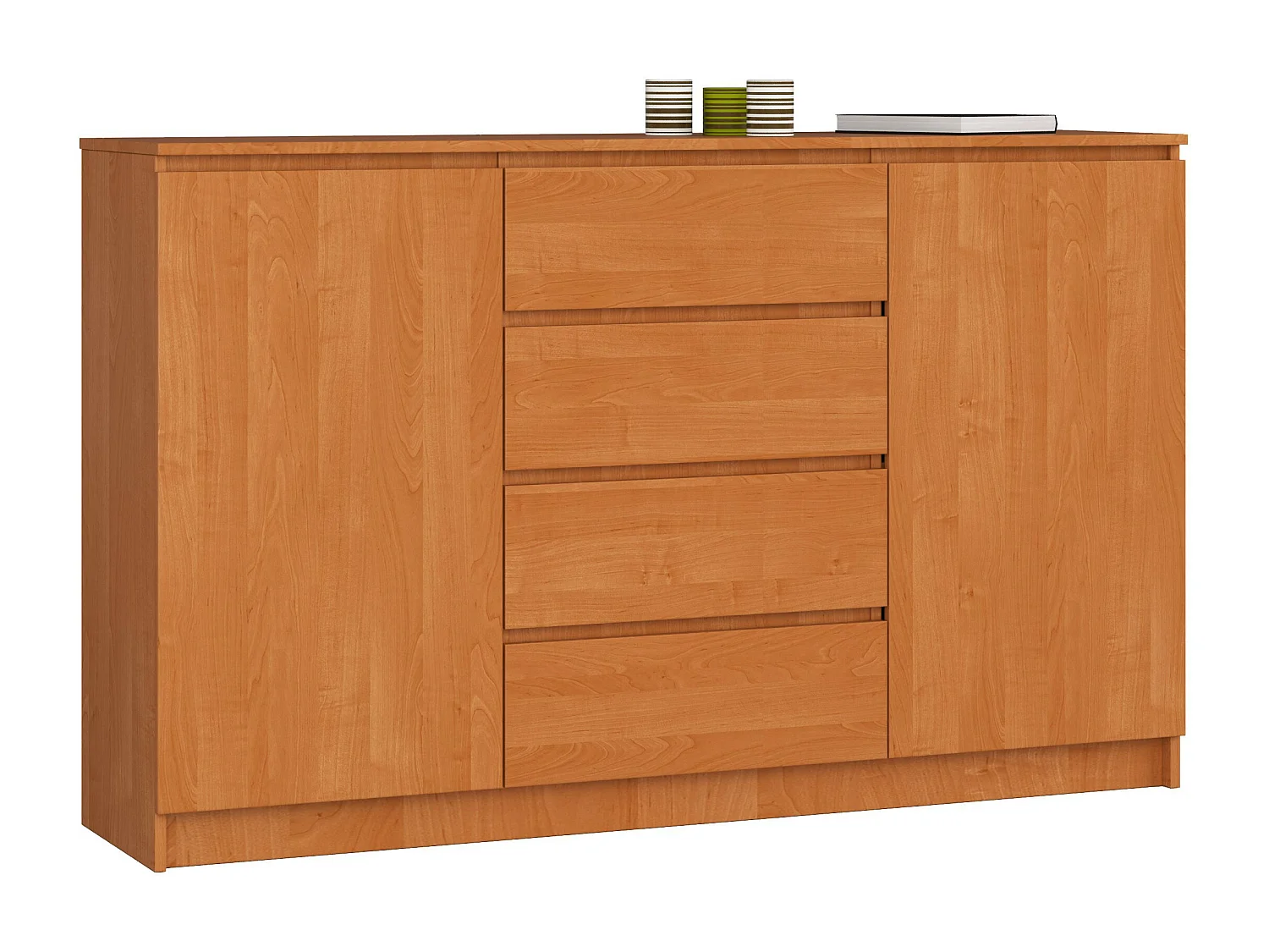 Grande Commode pour le salon AKORD K160 Aulne 160 cm 2 portes 4 tiroirs façade Aulne 4 étagères 160x40x99 cm