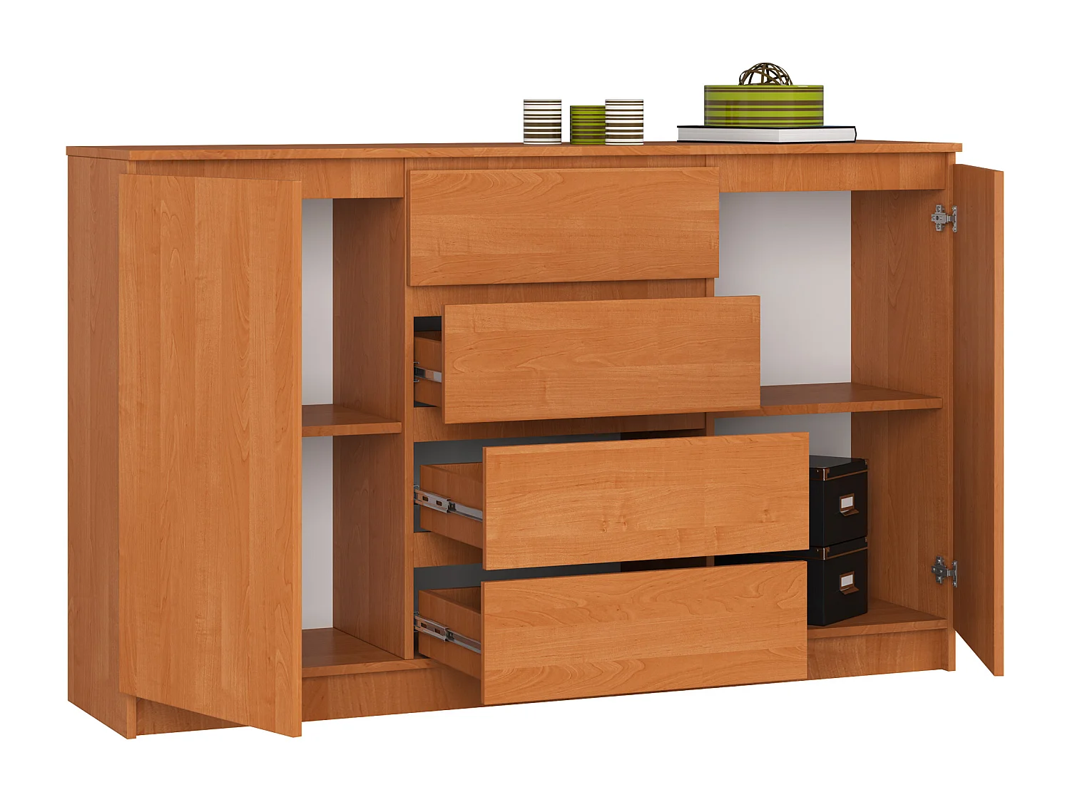 Grande Commode pour le salon AKORD K160 Aulne 160 cm 2 portes 4 tiroirs façade Aulne 4 étagères 160x40x99 cm