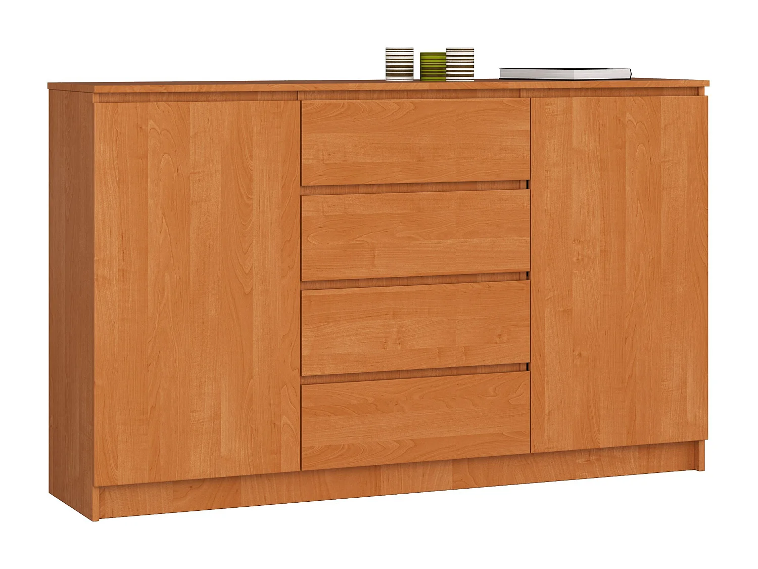 Grande Commode pour le salon AKORD K160 Aulne 160 cm 2 portes 4 tiroirs façade Aulne 4 étagères 160x40x99 cm