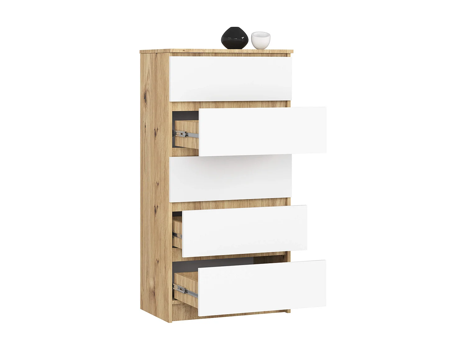 Cassettiera AKORD K60 Cassettiera Quercia Artisan 60 cm 5 cassetti inserto frontale Bianco 60x40x121 cm