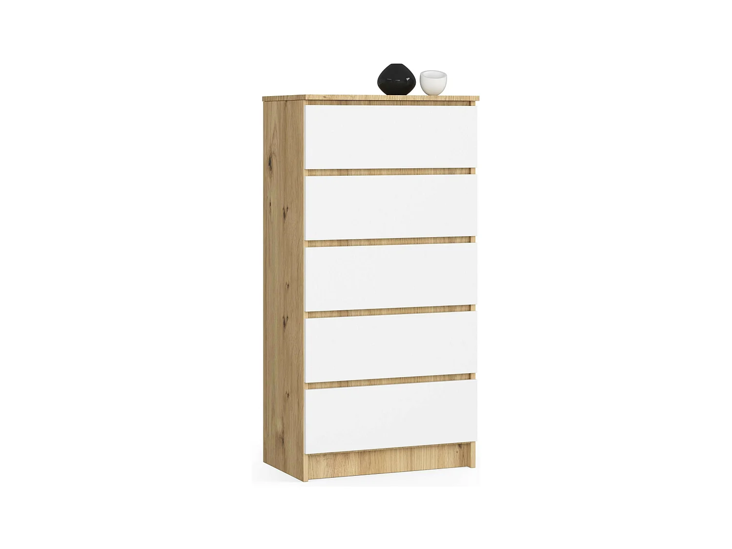 Commode AKORD K60 Chêne Artisan 60 cm 5 tiroirs façade Blanche 60x40x121 cm