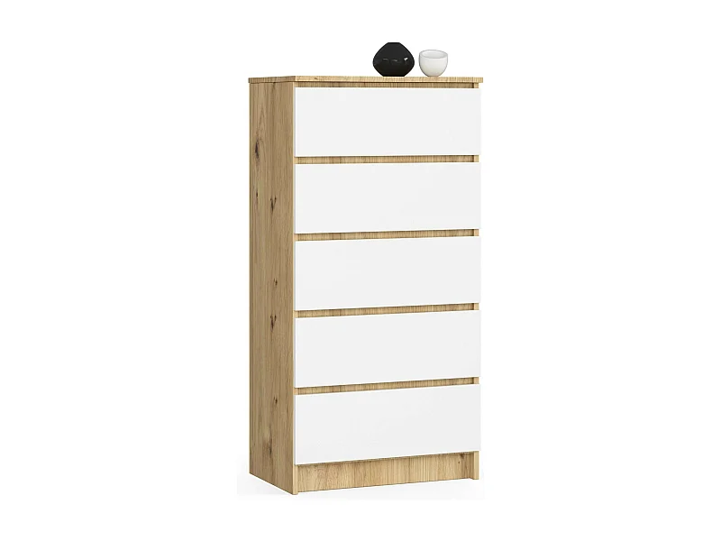 Cassettiera AKORD K60 Cassettiera Quercia Artisan 60 cm 5 cassetti inserto frontale Bianco 60x40x121 cm