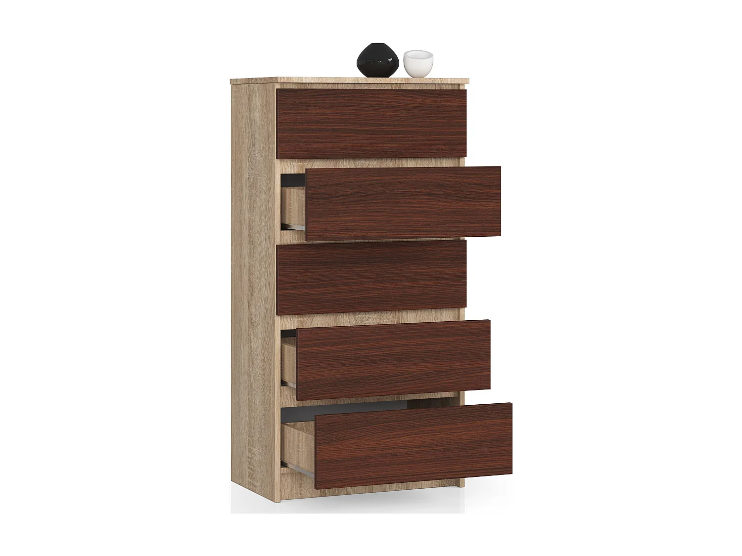 Commode AKORD K60 Chêne Sonoma 60 cm 5 tiroirs façade Wengé 60x40x121 cm