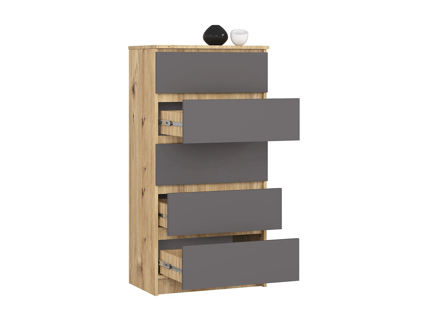 Cassettiera AKORD K60 Cassettiera Quercia Artisan 60 cm 5 cassetti inserto frontale Grigio Grafite 60x40x121 cm