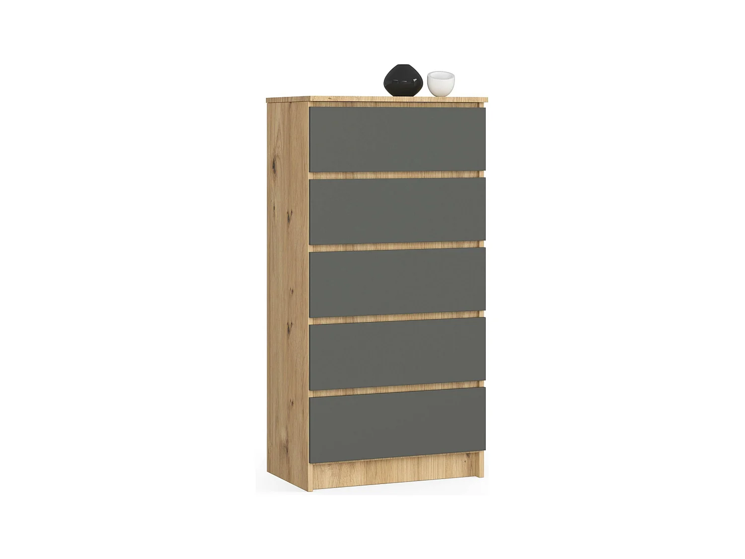 Commode AKORD K60 Chêne Artisan 60 cm 5 tiroirs façade Gris Graphite 60x40x121 cm