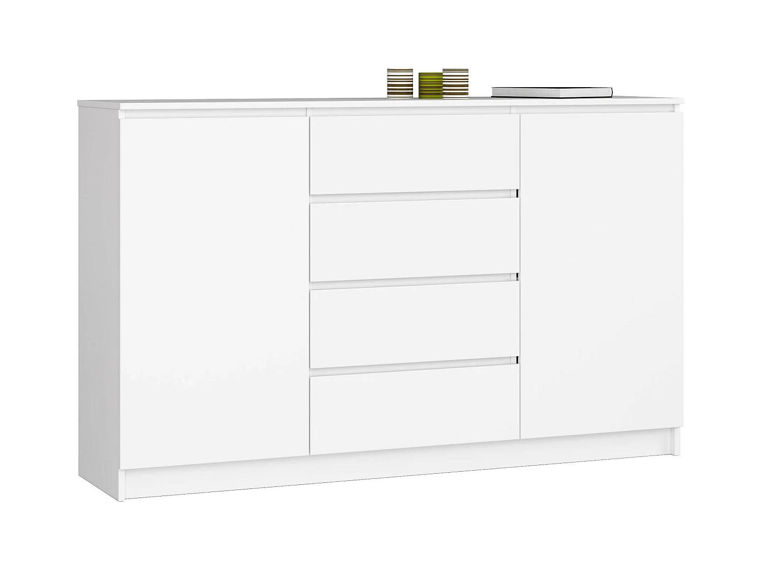 Grande Commode pour le salon AKORD K160 Blanche 160 cm 2 portes 4 tiroirs façade Blanche 4 étagères 160x40x99 cm