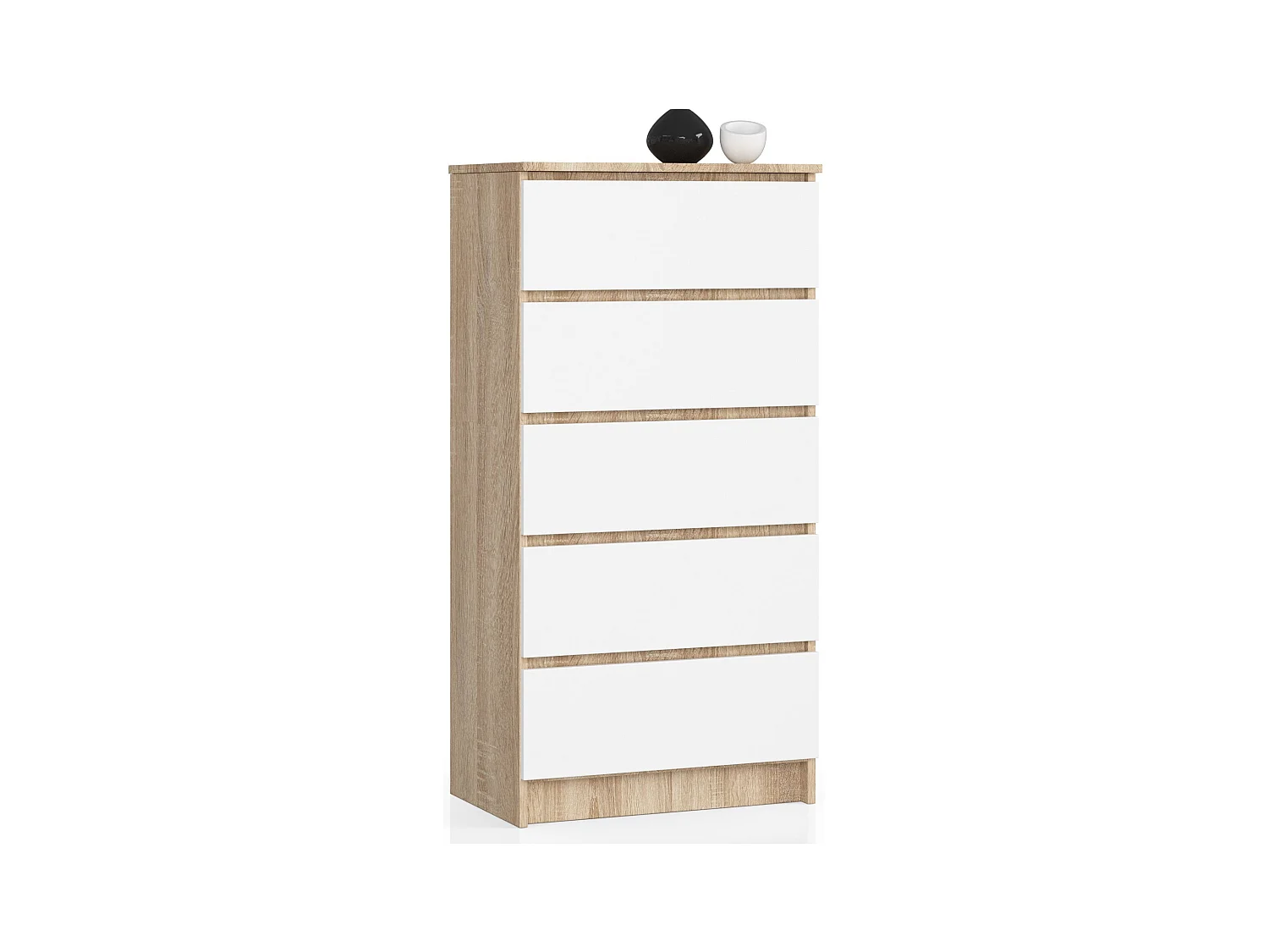Commode AKORD K60 Chêne Sonoma 60 cm 5 tiroirs façade Blanche 60x40x121 cm
