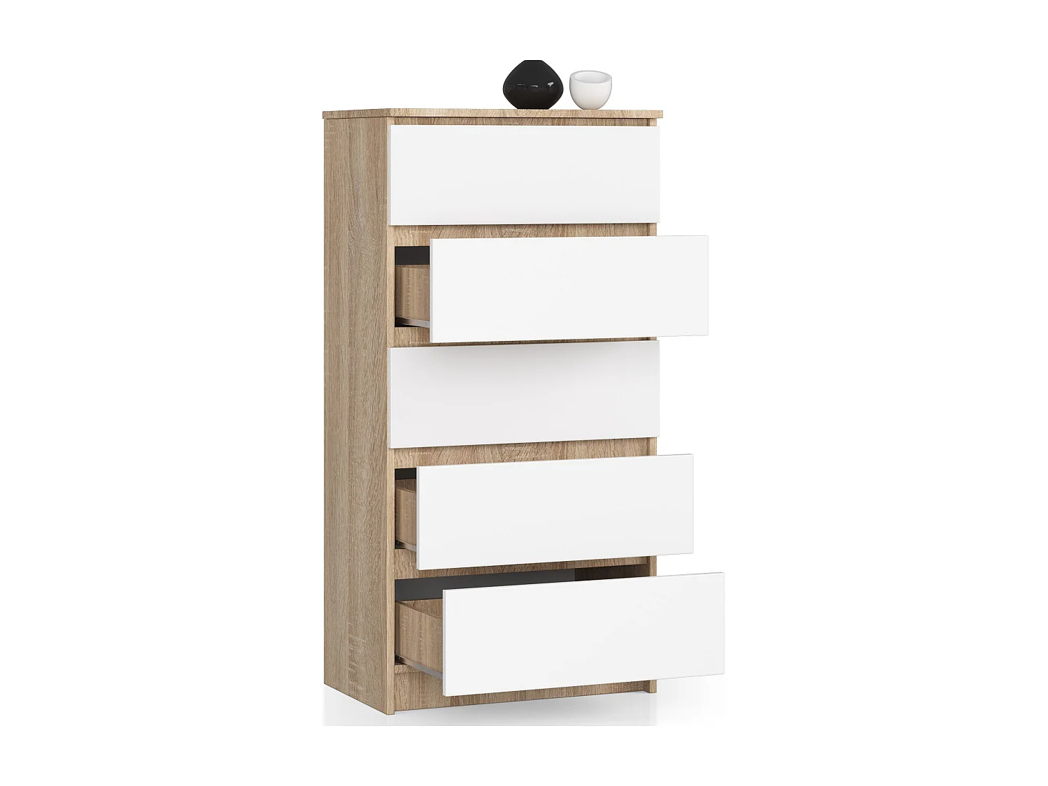 Kommode AKORD K60 Sonoma-Eiche 60 cm 5 Schubladen Front Weiß B60 x H121 x T40 cm